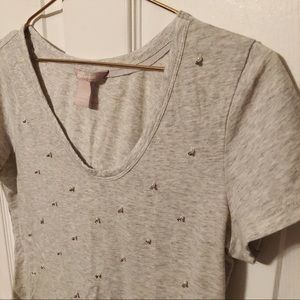 Banana Republic Light Gray Diamond Beaded T Shirt